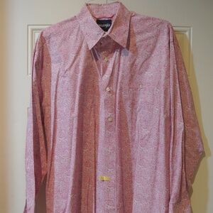 MENS XL WRANGLER PINK AND WHITE LONG SLEEVE BUTTON DOWN SHIRT